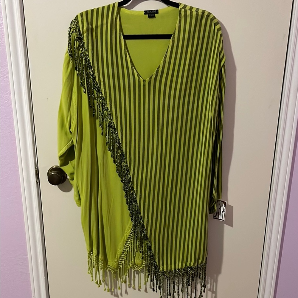 Striped Green Tunic with Fringe Detailing